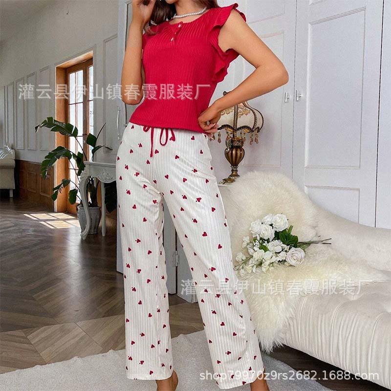 European and American women s loungewear love printing trousers ruffle edge casual pit strip can be worn outside pajama set S красный
European and American women s loungewear love printing trousers ruffle edge casual pit strip can be worn outside pajama set S красный