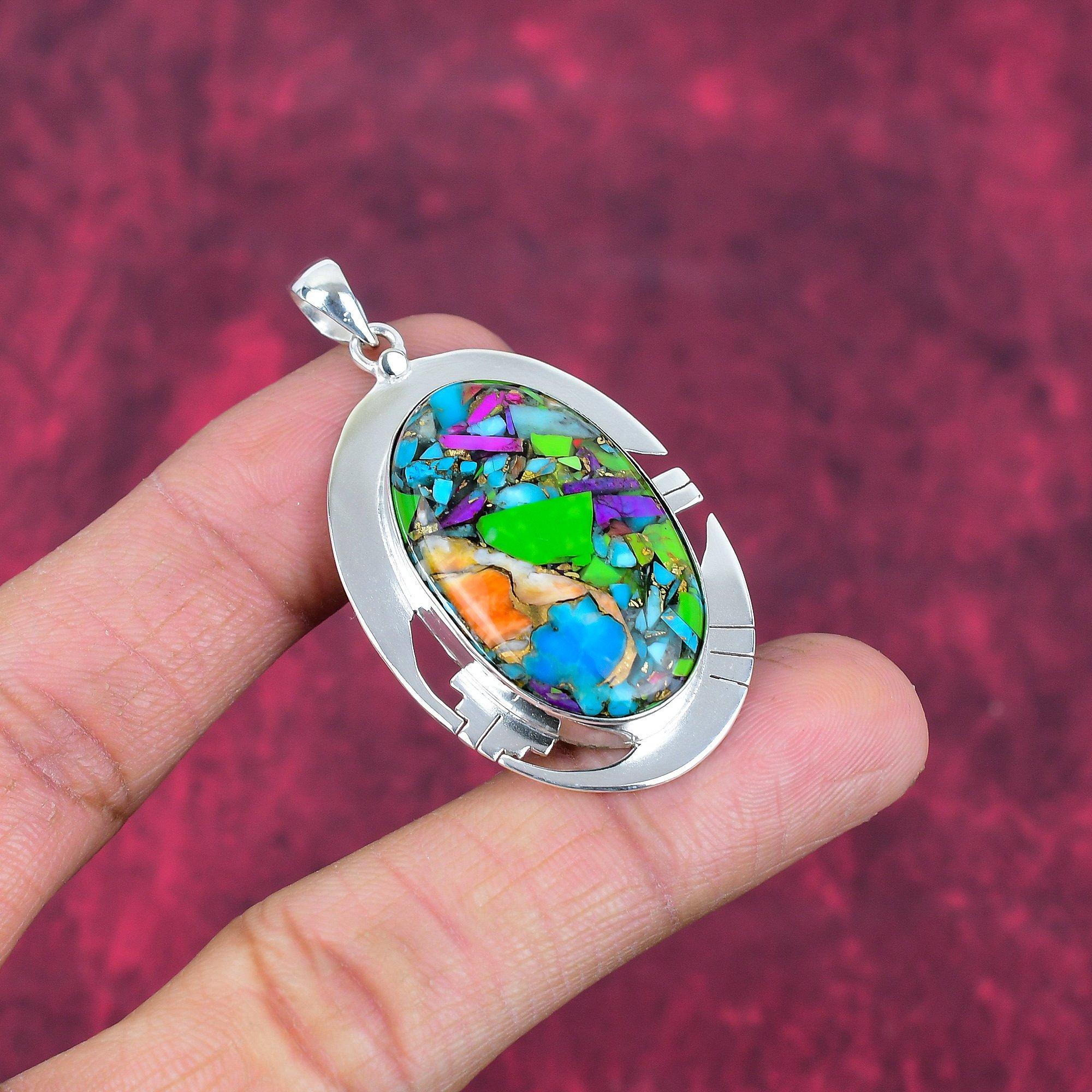 Fiesta Kingman Turquoise Pendant, 925 Solid Sterling Silver Gemstone Jewelry, Handmade Pendant, For Wedding Gift 2.09 Inches
Fiesta Kingman Turquoise Pendant, 925 Solid Sterling Silver Gemstone Jewelry, Handmade Pendant, For Wedding Gift 2.09 Inches
