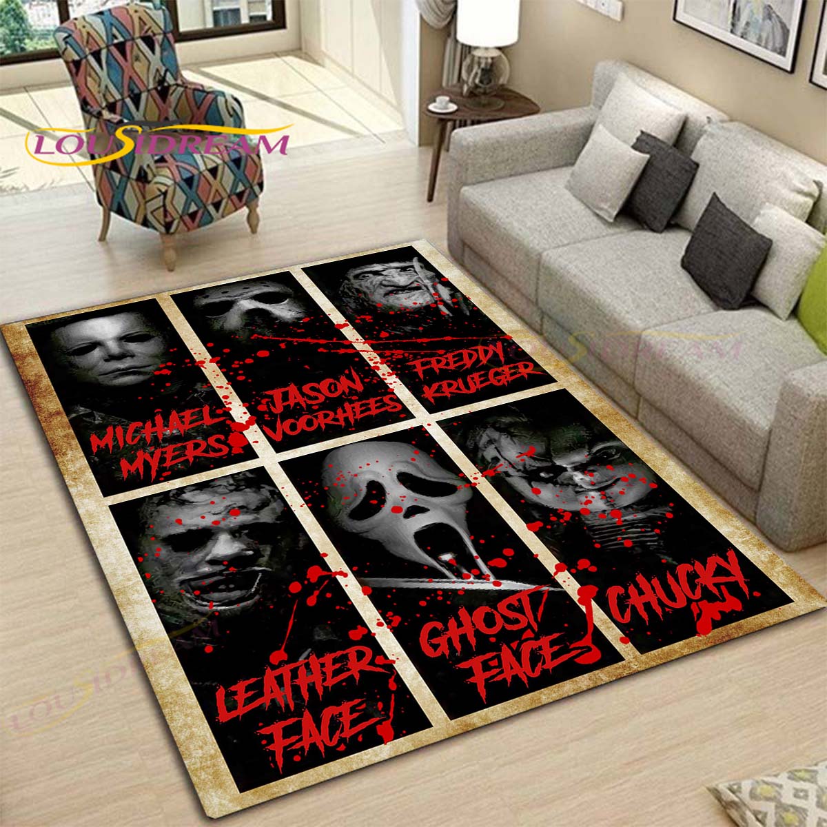 Персонажі фільмів жахів Килимки та килими для дому Вітальня Спальня Вхід Велика площа М’який килим Килимок для прикраси Хеллоуїна 80cm x 120cm
Персонажі фільмів жахів Килимки та килими для дому Вітальня Спальня Вхід Велика площа М’який килим Килимок для прикраси Хеллоуїна 80cm x 120cm