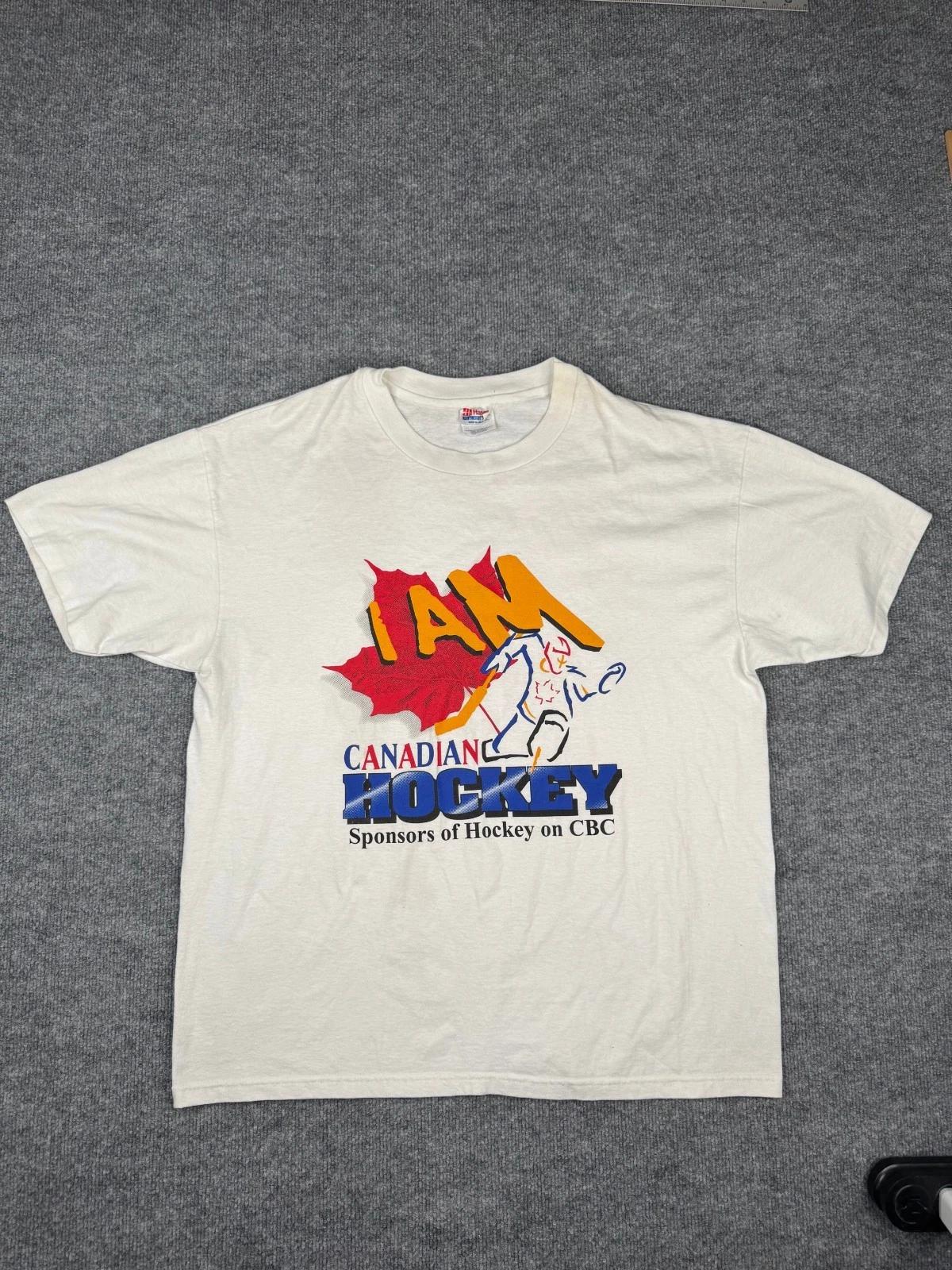 Vintage 90s I Am Canadian Hockey CBC T-Shirt Hanes Heavyweight XL 50/50 4XL
Vintage 90s I Am Canadian Hockey CBC T-Shirt Hanes Heavyweight XL 50/50 4XL