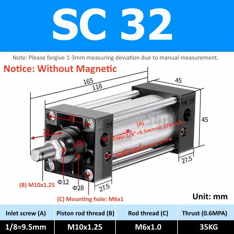 SC Standard Air Cylinder SC32/40/50/63mm Bore Small With Magnetic Pneumatic Cylinder Piston 25/50/75/100/150/200/250mm Stroke 25mm Stroke
SC Standard Air Cylinder SC32/40/50/63mm Bore Small With Magnetic Pneumatic Cylinder Piston 25/50/75/100/150/200/250mm Stroke 25mm Stroke
