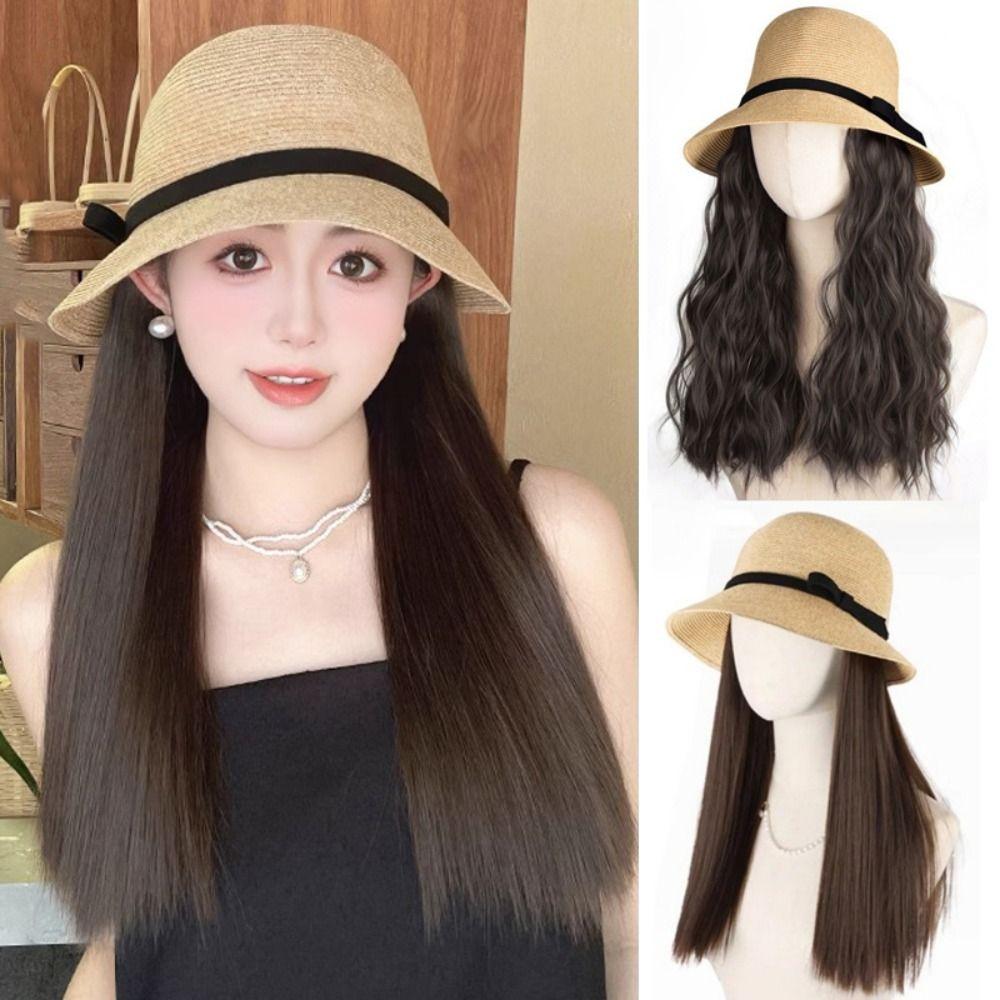 Bucket Hat Bowknot Straw Hat Wig Synthetic Sun Cap with Hair Fashion Fisherman Hat Wig Daily Use Brown-Style 1
Bucket Hat Bowknot Straw Hat Wig Synthetic Sun Cap with Hair Fashion Fisherman Hat Wig Daily Use Brown-Style 1
