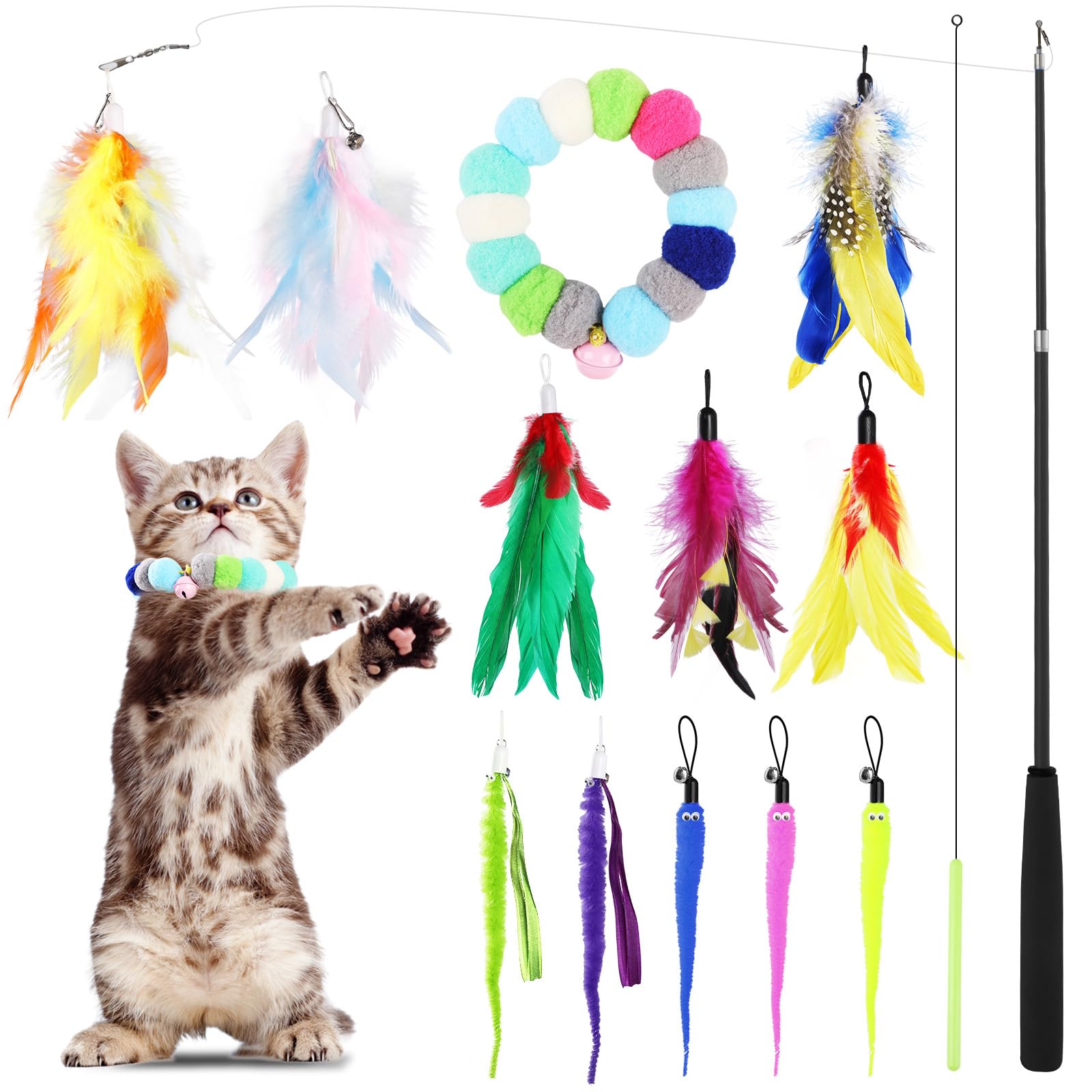 GeeRic 14-Piece Cat Toy Set with Natural Feathers, Dangler, and Retractable Fishing Rod, Indoor Game Equipment, Cat Supplies, and Cat Play
GeeRic 14-Piece Cat Toy Set with Natural Feathers, Dangler, and Retractable Fishing Rod, Indoor Game Equipment, Cat Supplies, and Cat Play