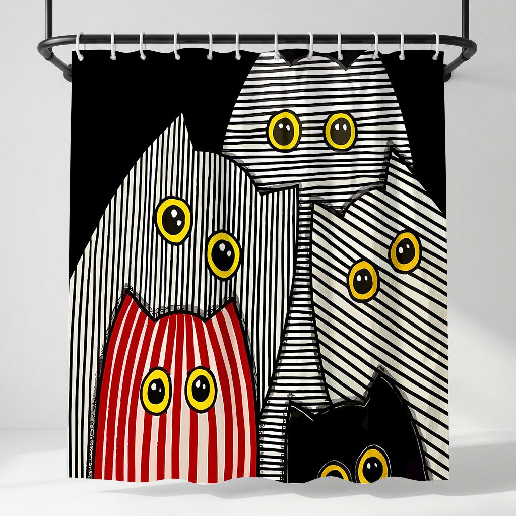 Minimalist Stripe Cat Shower Curtain, Modern Abstract Black Red White Kitten Bath Decor, Cute Animal Aesthetic Bath Curtain W60H190(CM)-1 Pcs
Minimalist Stripe Cat Shower Curtain, Modern Abstract Black Red White Kitten Bath Decor, Cute Animal Aesthetic Bath Curtain W60H190(CM)-1 Pcs