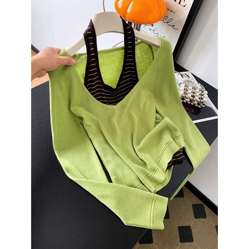 Fashion neck stripes contrasting colors knitted long sleeves two pieces stacked high-end top one size fits all зелёный
Fashion neck stripes contrasting colors knitted long sleeves two pieces stacked high-end top one size fits all зелёный