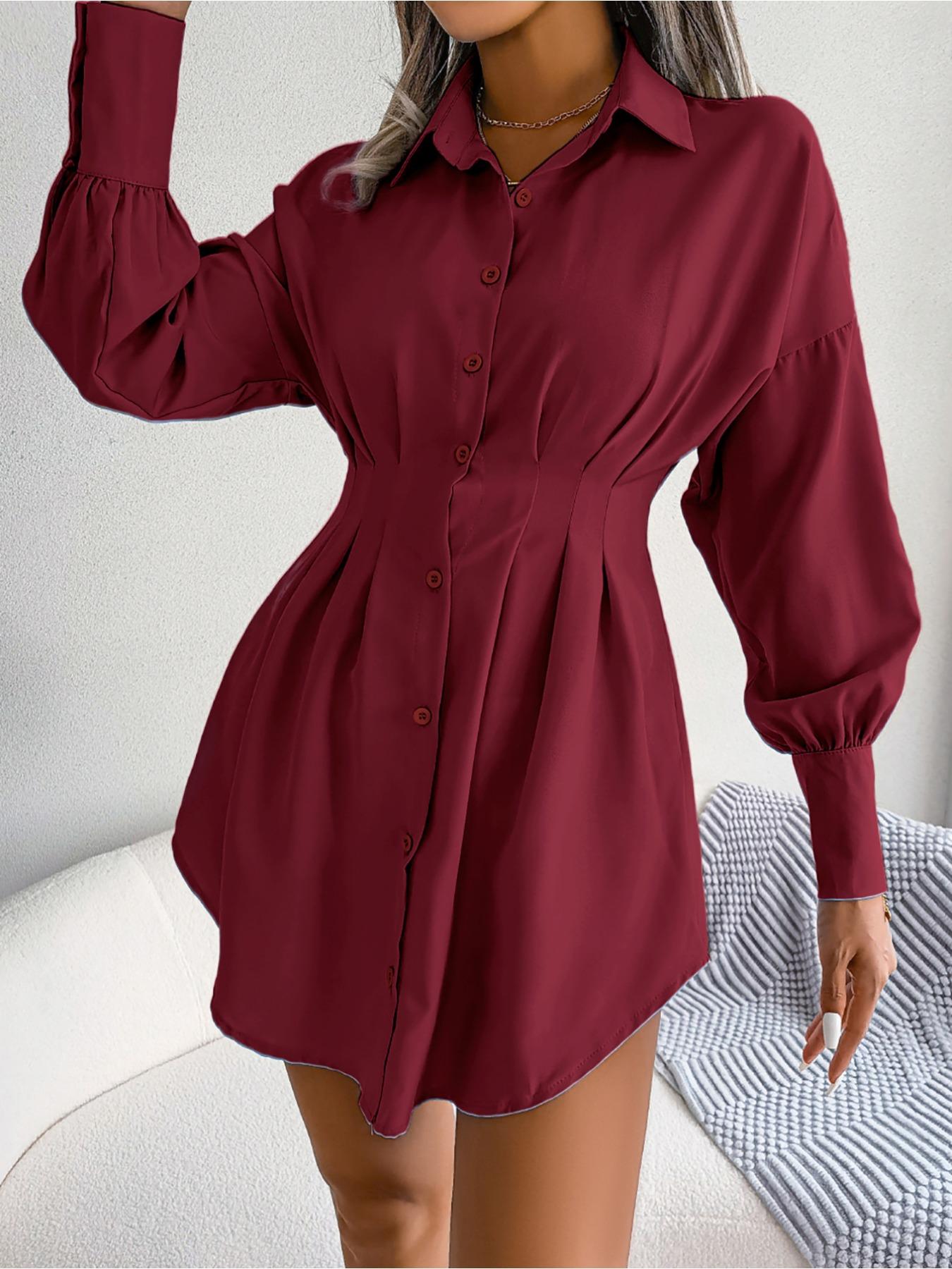 V Neck Solid Color Shirt Dress Retract Waist Elegant Lantern Sleeve Loose Dresses Causal Asymmetric Dress XL вина червоного кольору
V Neck Solid Color Shirt Dress Retract Waist Elegant Lantern Sleeve Loose Dresses Causal Asymmetric Dress XL вина червоного кольору