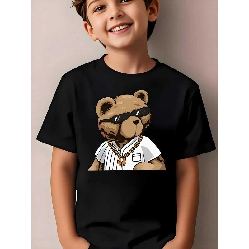 European sizes Short Sleeve T-Shirt with Cute Bear & Golden Chain Graphic - Casual Round Neck Summer Top, Comfortable Outdoor Playwear, 164cm чорний
European sizes Short Sleeve T-Shirt with Cute Bear & Golden Chain Graphic - Casual Round Neck Summer Top, Comfortable Outdoor Playwear, 164cm чорний