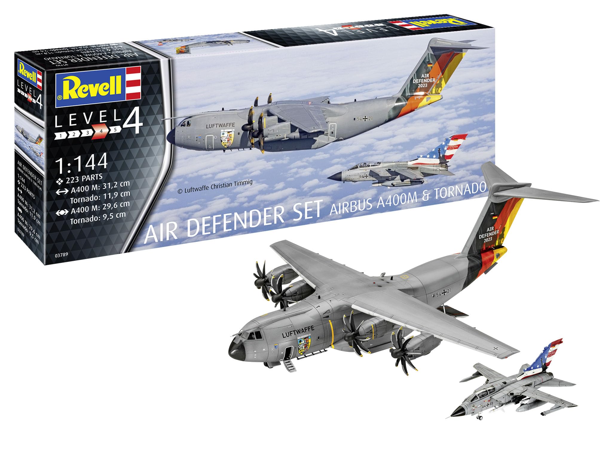 Revell NATO Air Defender 2023 A400M Plastic Model 03789 1/144 (Airbus & Tornado) Two-Piece Kit,
Revell NATO Air Defender 2023 A400M Plastic Model 03789 1/144 (Airbus & Tornado) Two-Piece Kit,