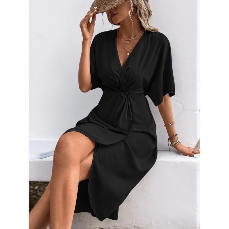 Summer V-Neck Twist Waist Batwing Sleeve Wrap Asymmetric Midi Dress Casual Elegant Dress M чорний
Summer V-Neck Twist Waist Batwing Sleeve Wrap Asymmetric Midi Dress Casual Elegant Dress M чорний