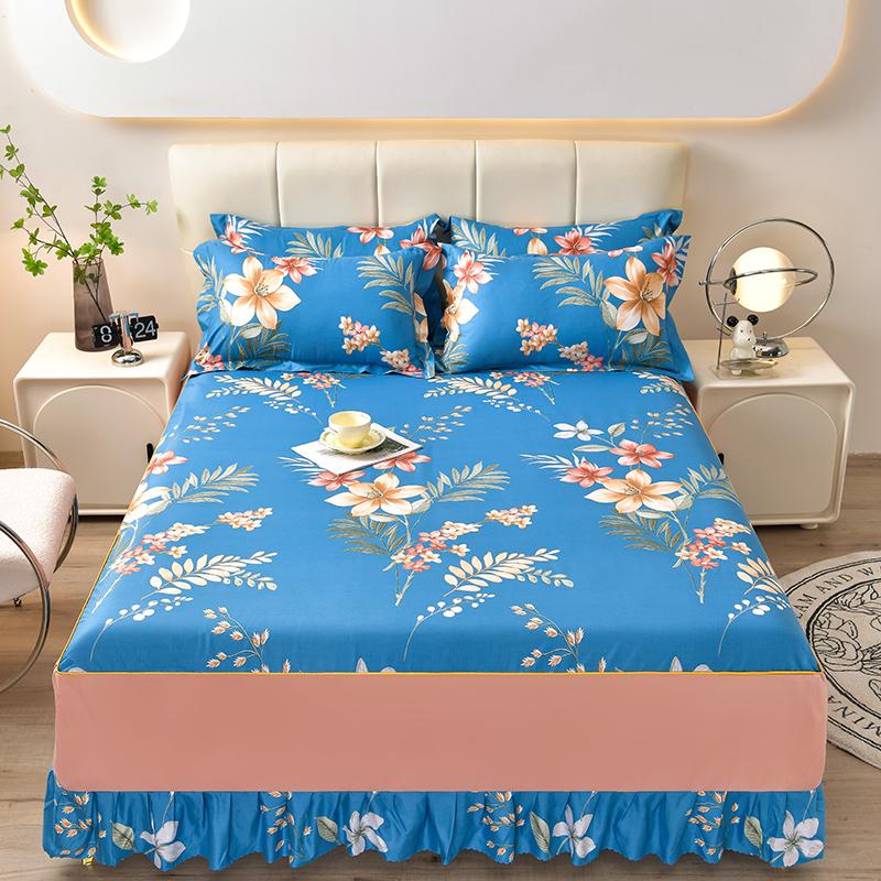 Комплект постельного белья с активным принтом Double Four Seasons, разные размеры, разноцветная кружевная юбка с начесом разных размеров 99x190cm 3pcs