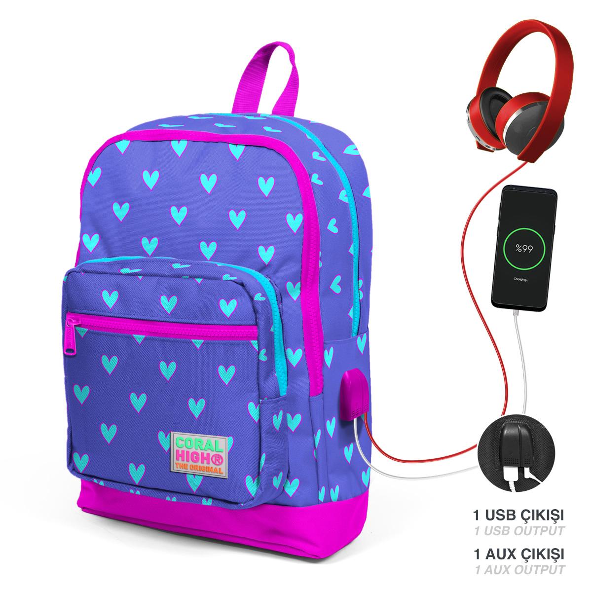 Школьный рюкзак с USB-портом и четырьмя отделениями Coral High Kids, лавандово-розовое сердце, 23806
Школьный рюкзак с USB-портом и четырьмя отделениями Coral High Kids, лавандово-розовое сердце, 23806