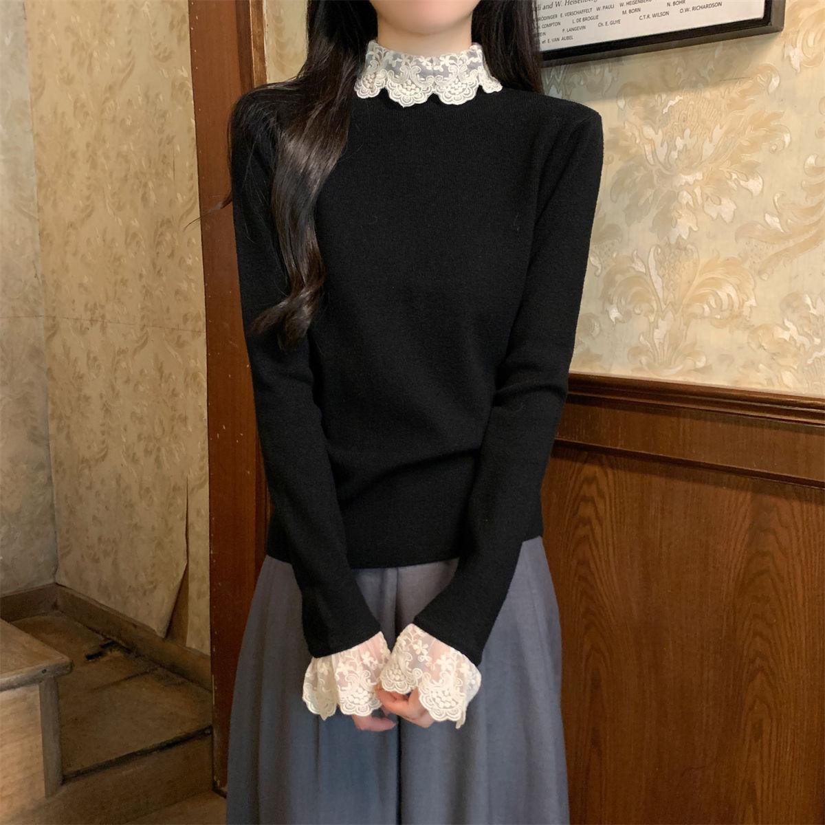 Lace splicing turtleneck soft waxy slim-fitting Andy velvet bottomed knitted sweater women s autumn and winter inner top L чорний
Lace splicing turtleneck soft waxy slim-fitting Andy velvet bottomed knitted sweater women s autumn and winter inner top L чорний