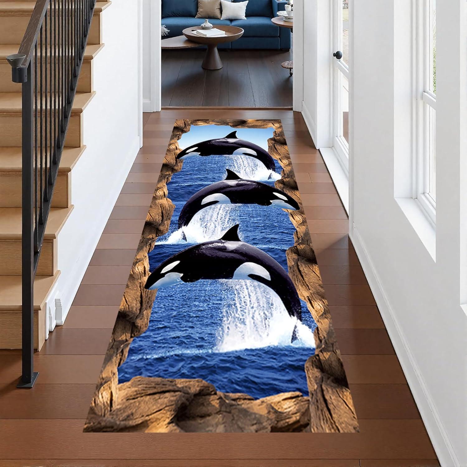 3D Optical Illusion Ocean World Runner Rug Dolphin Coral Reef Print Carpet Realistic Underwater Scene Home Decor Mat for Hallway 40X120CM
3D Optical Illusion Ocean World Runner Rug Dolphin Coral Reef Print Carpet Realistic Underwater Scene Home Decor Mat for Hallway 40X120CM