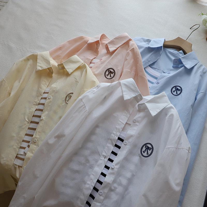 Korean Style Striped Camisole & Bow Embroidered Long Sleeve Shirt Set for Women - Spring 2025 One Size
Korean Style Striped Camisole & Bow Embroidered Long Sleeve Shirt Set for Women - Spring 2025 One Size
