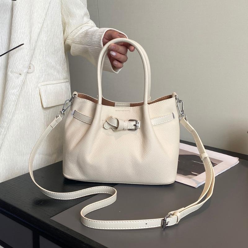 Универсальная сумка-тоут из натуральной кожи через плечо, повседневная, ручная, плиссированная One Size бежевый