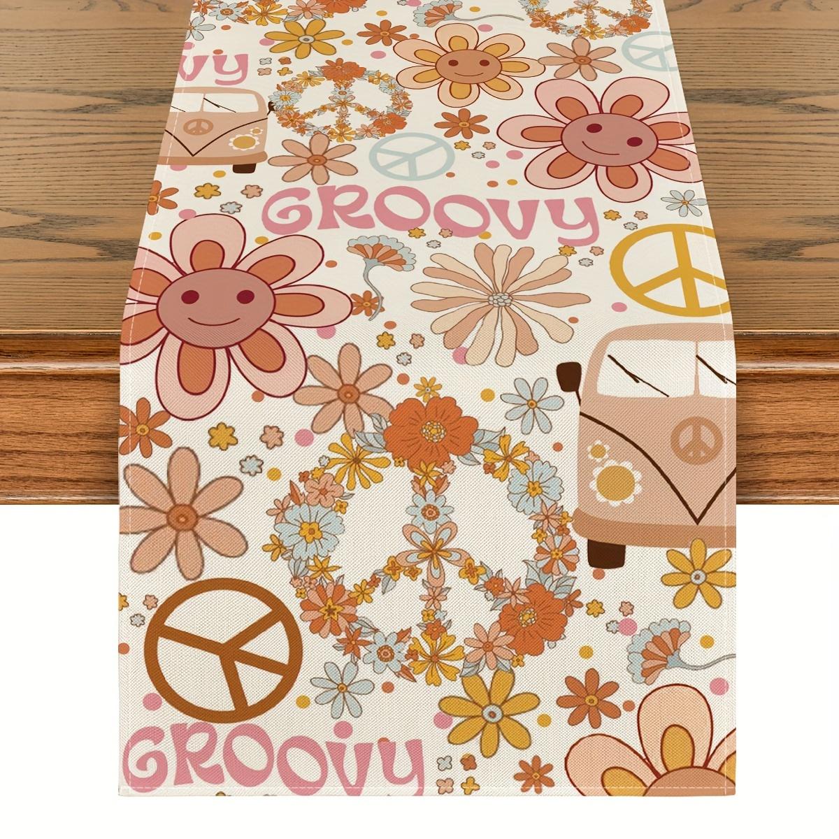 Hippie Daisy Flower Peace and Love Pattern Linen Table Runners Wreath Float Groovy Dresser Scarf Home Party Dining Table Decor 150x33cm 59x13inch
Hippie Daisy Flower Peace and Love Pattern Linen Table Runners Wreath Float Groovy Dresser Scarf Home Party Dining Table Decor 150x33cm 59x13inch