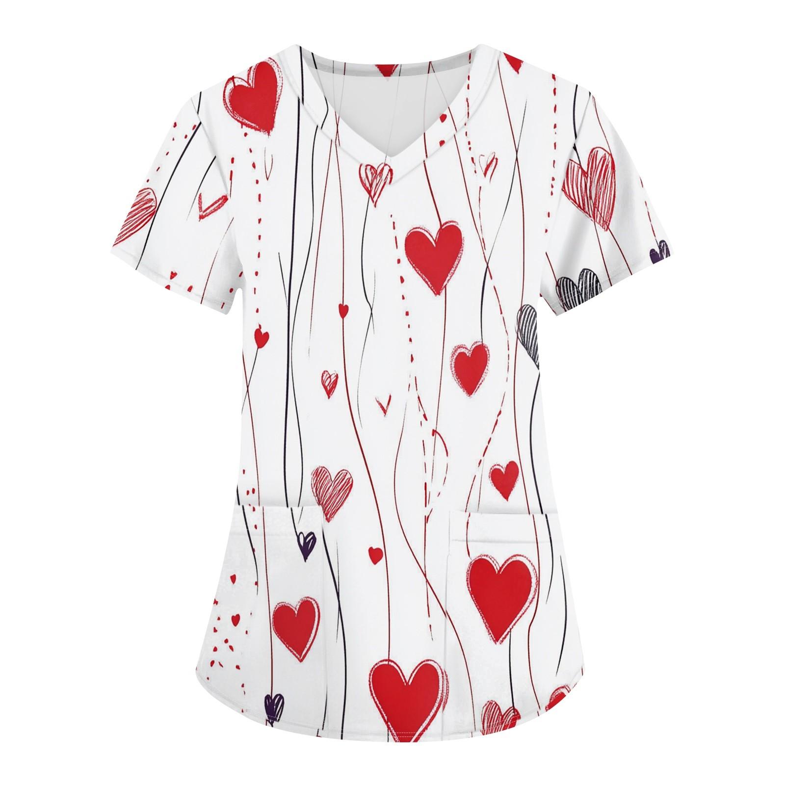 Women s Fashion V-neck Short-sleeved Work Clothes With Pockets Valentine s Day Print Top Care Wear XL кавун червоний колір
Women s Fashion V-neck Short-sleeved Work Clothes With Pockets Valentine s Day Print Top Care Wear XL кавун червоний колір