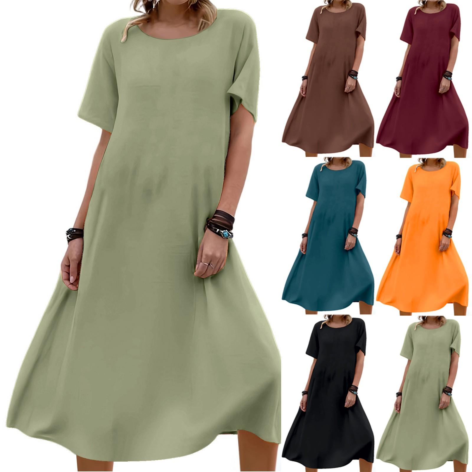 Ladies Fashionable Vacation Solid Color Casual Round Neck Short Sleeved Loose Dress L чорний
Ladies Fashionable Vacation Solid Color Casual Round Neck Short Sleeved Loose Dress L чорний