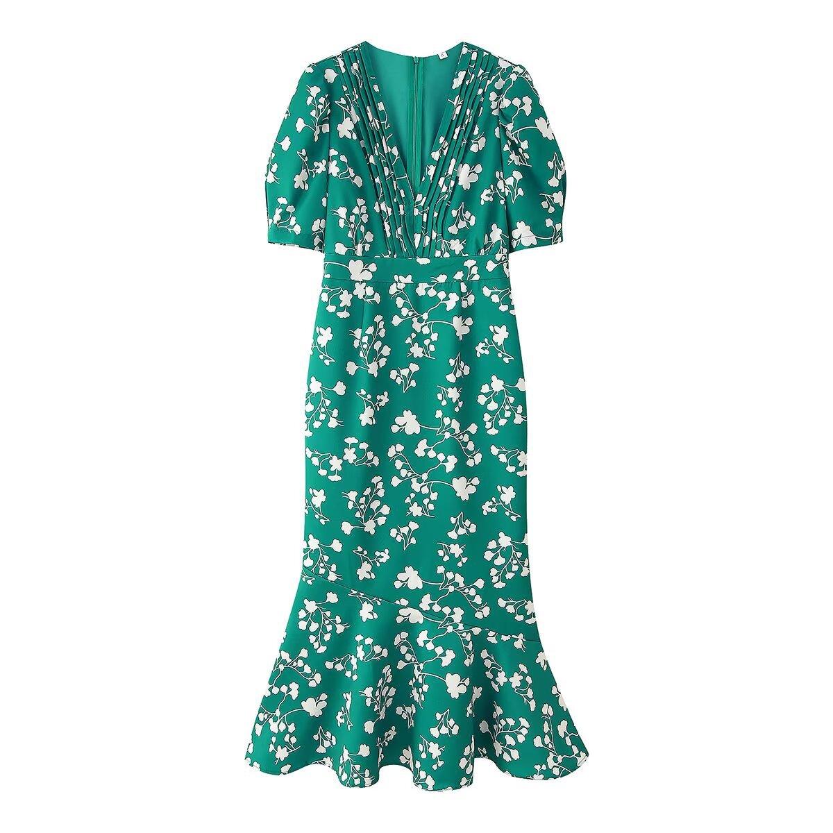 Women s summer new French sweet design slim bubble sleeve floral dress L зелений
Women s summer new French sweet design slim bubble sleeve floral dress L зелений