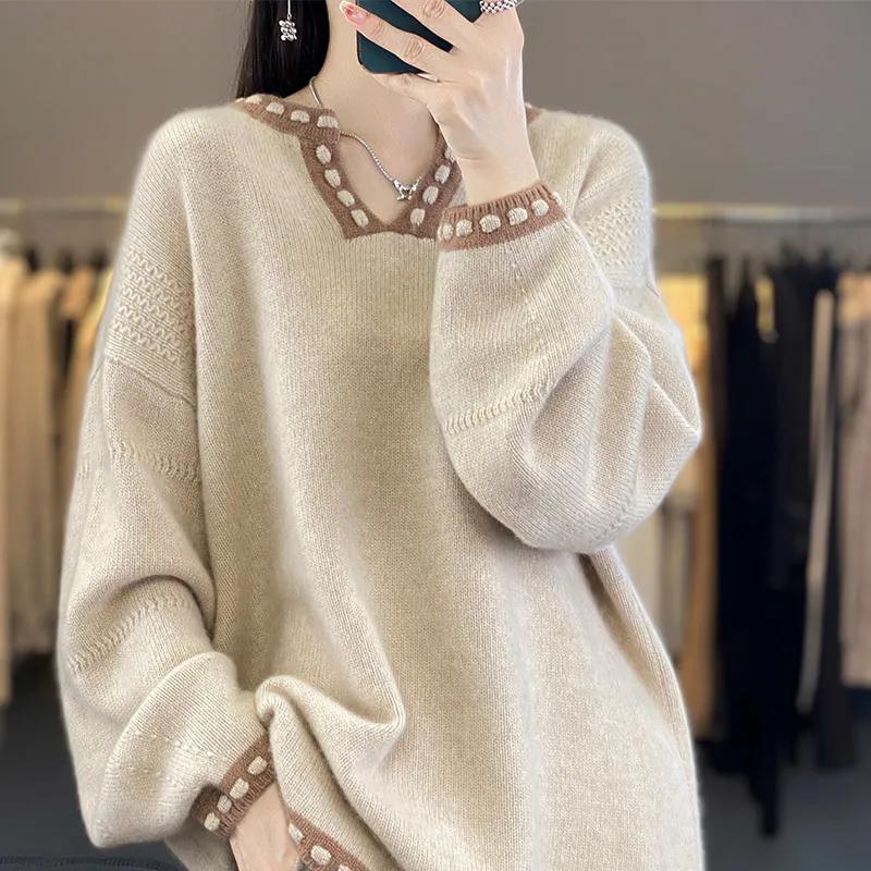 Hundreds of large size new lazy color collision loose collar colorblocking sweater, long-sleeved knitting thickening bottoming tops 4XL recommends 156-82.5 kg
Hundreds of large size new lazy color collision loose collar colorblocking sweater, long-sleeved knitting thickening bottoming tops 4XL recommends 156-82.5 kg