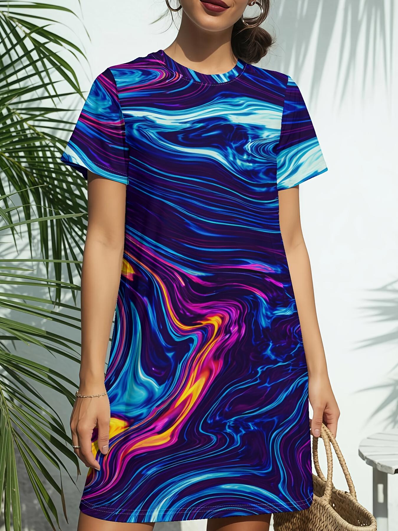 Women s Blue Swirl Abstract T-Shirt Dress - Short Sleeve Round Neck Casual Dress with Tunic Length. American Style Spring Summer Outfits Suitable for S дубильна кора
Women s Blue Swirl Abstract T-Shirt Dress - Short Sleeve Round Neck Casual Dress with Tunic Length. American Style Spring Summer Outfits Suitable for S дубильна кора