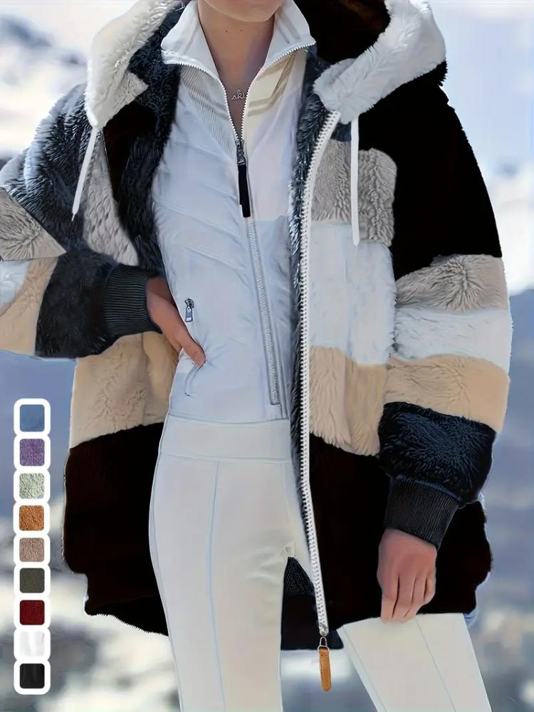 Элегантная женская флисовая куртка с капюшоном и карманами на молнии - Уютная и теплая для осени/зимы, машинная стирка L