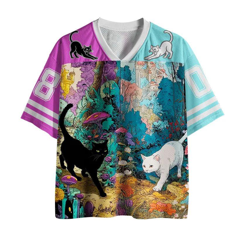 Yin Yang color black and white cat mesh jersey T-shirt fairy tale forest illustration V-neck short sleeved shirt S
Yin Yang color black and white cat mesh jersey T-shirt fairy tale forest illustration V-neck short sleeved shirt S