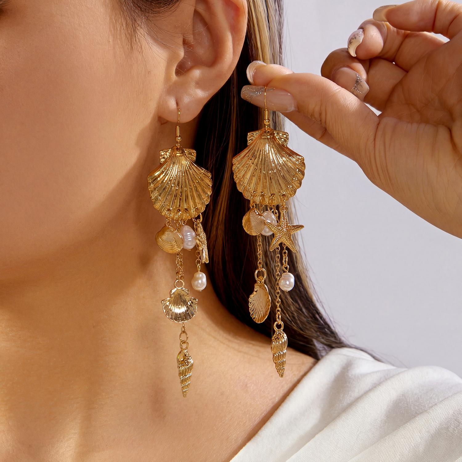 Mermaidcore Large Statement Earrings for Women Gold Color Shell Imitation Pearl Tassel Drop Boho Festival Beach Summer Jewelry
Mermaidcore Large Statement Earrings for Women Gold Color Shell Imitation Pearl Tassel Drop Boho Festival Beach Summer Jewelry