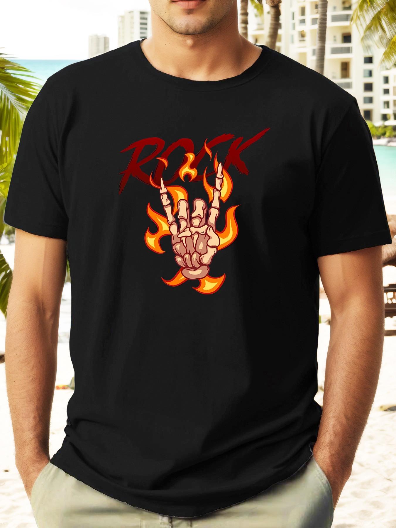 ROCK Flames Hand Graphic T-shirt - Casual Summer Short Sleeve Tee M
ROCK Flames Hand Graphic T-shirt - Casual Summer Short Sleeve Tee M