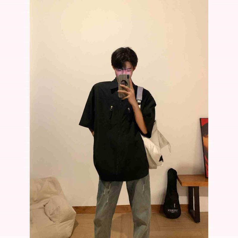 Men s Light Blue Half Zip Short Sleeve Shirt Casual Zipper Pocket Detail Streetwear Top M чёрный
Men s Light Blue Half Zip Short Sleeve Shirt Casual Zipper Pocket Detail Streetwear Top M чёрный