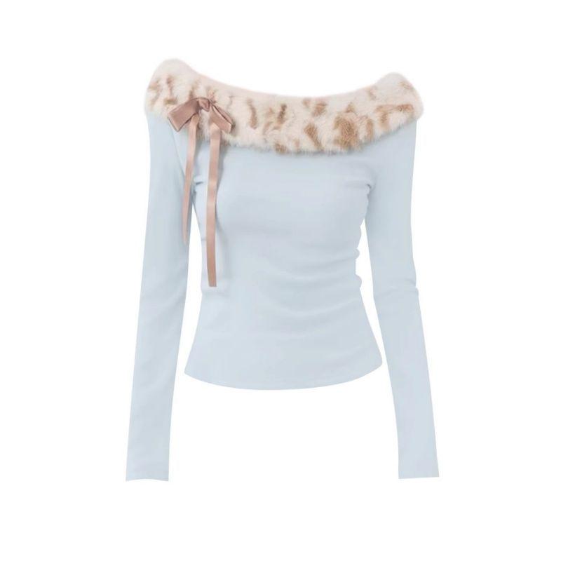 Fleece Blue Leopard Fur Collar Off-Shoulder Slimming Long-Sleeve Winter Top S
Fleece Blue Leopard Fur Collar Off-Shoulder Slimming Long-Sleeve Winter Top S