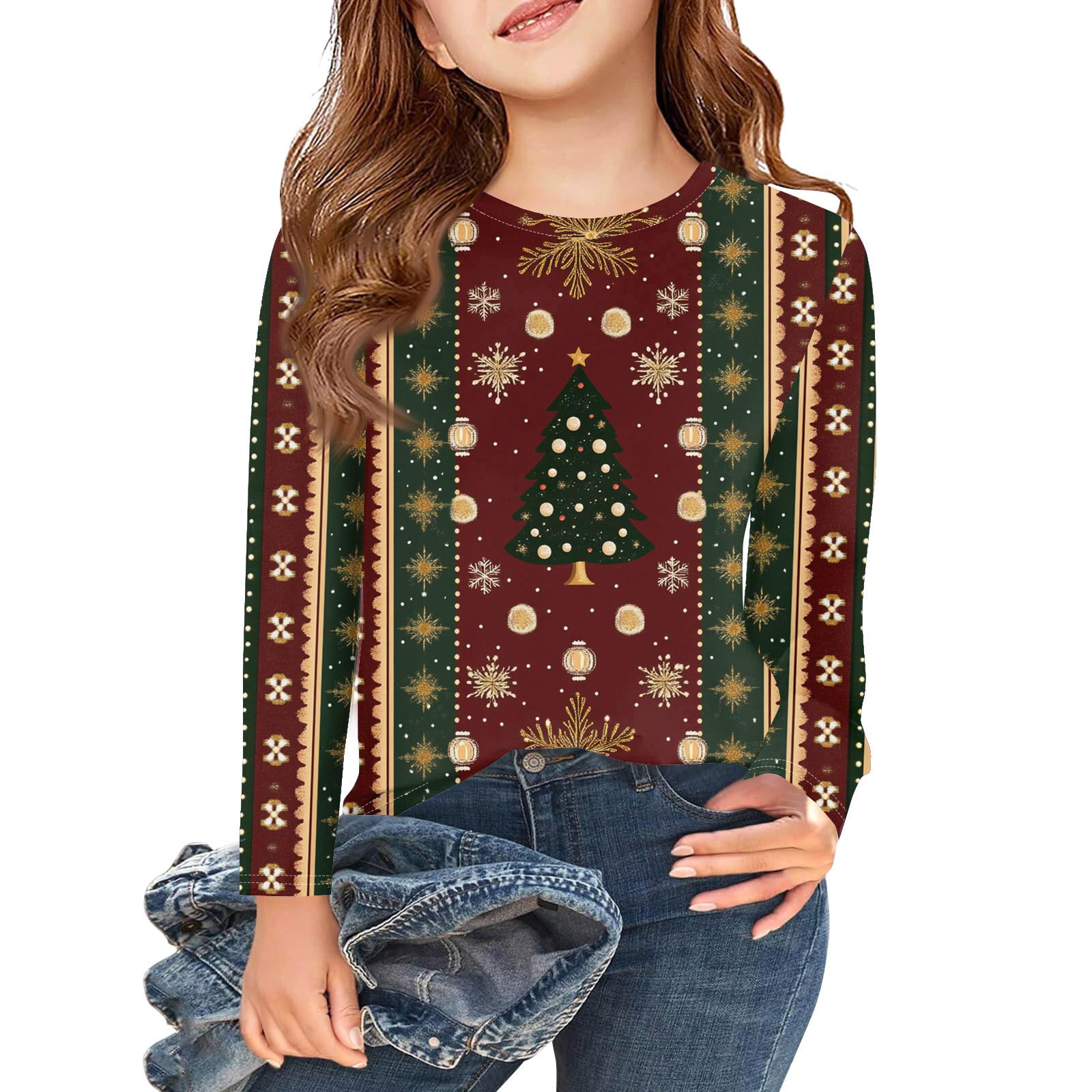 Рождественские футболки с длинным рукавом для девочек, детские осенние топы с круглым вырезом и принтом, базовые футболки 140
Рождественские футболки с длинным рукавом для девочек, детские осенние топы с круглым вырезом и принтом, базовые футболки 140