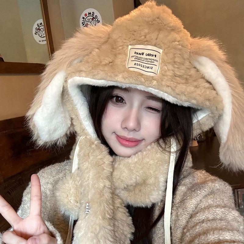 Cute fluffy rabbit ears plush hat scarf integrated season thickened thermal ear hat scarf women One size fits all
Cute fluffy rabbit ears plush hat scarf integrated season thickened thermal ear hat scarf women One size fits all