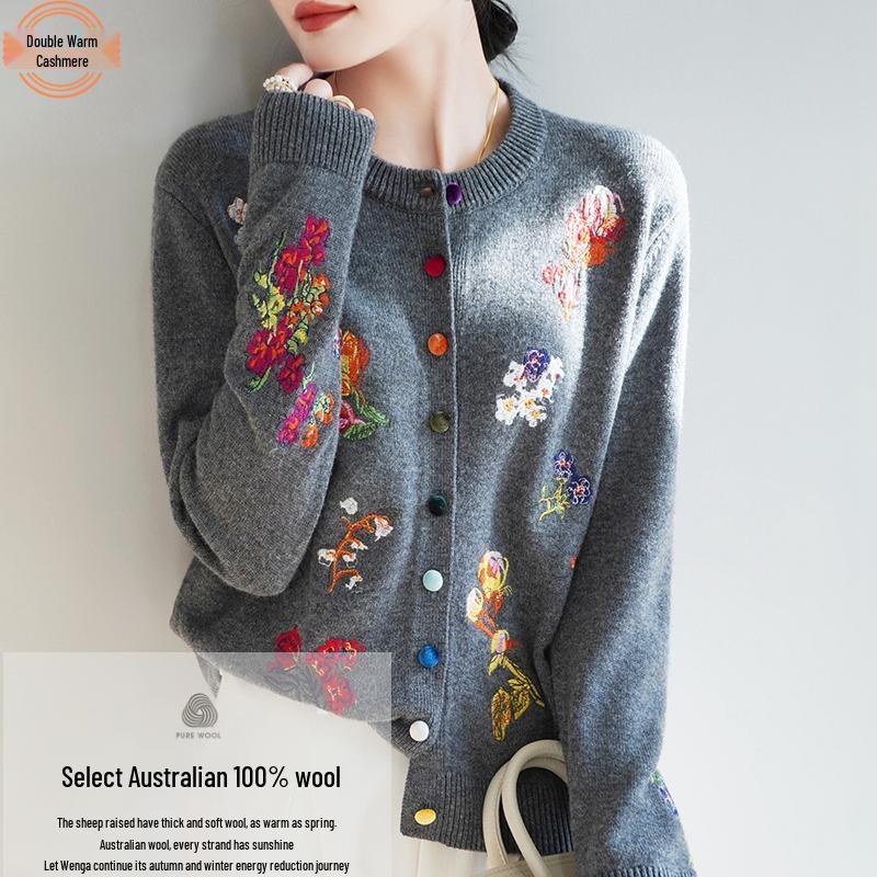 Women s Pure Wool Embroidered Cardigan – Round Neck, Loose Fit, Casual Fashion for Spring & Autumn Extra Large
Women s Pure Wool Embroidered Cardigan – Round Neck, Loose Fit, Casual Fashion for Spring & Autumn Extra Large