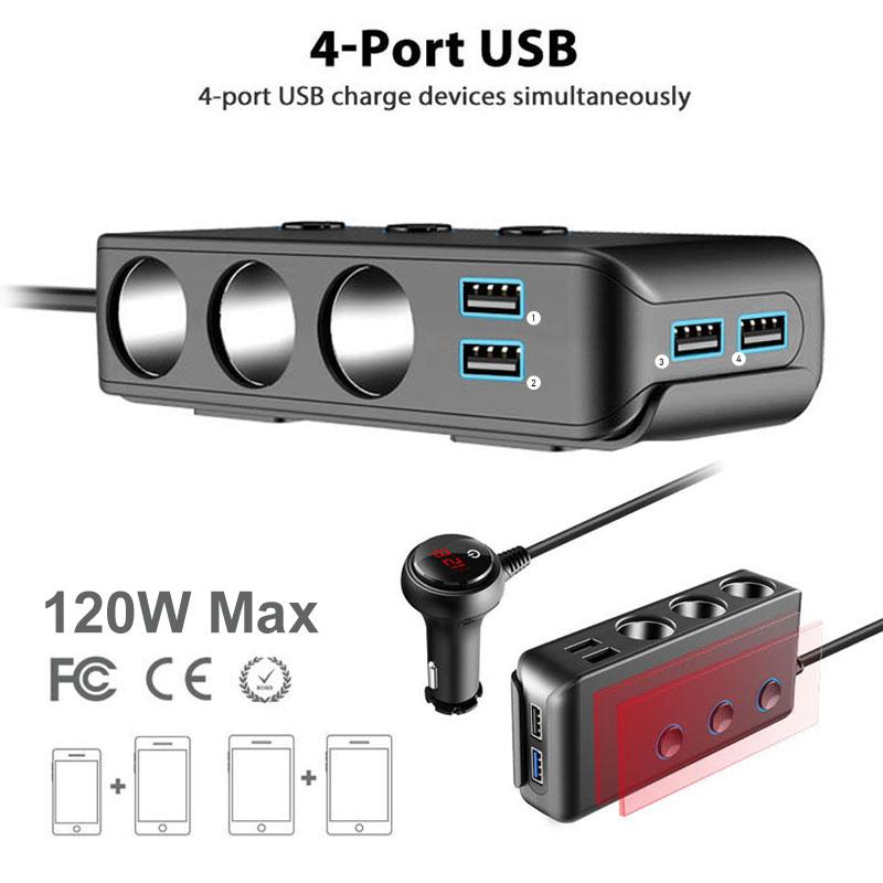 Быстрая зарядка 3.0, разветвитель прикуривателя, 4 порта USB, 120 Вт, автомобильное зарядное устройство, 12 В/24 В, универсальный адаптер питания с 3 розетками и 3 разъемами
Быстрая зарядка 3.0, разветвитель прикуривателя, 4 порта USB, 120 Вт, автомобильное зарядное устройство, 12 В/24 В, универсальный адаптер питания с 3 розетками и 3 разъемами