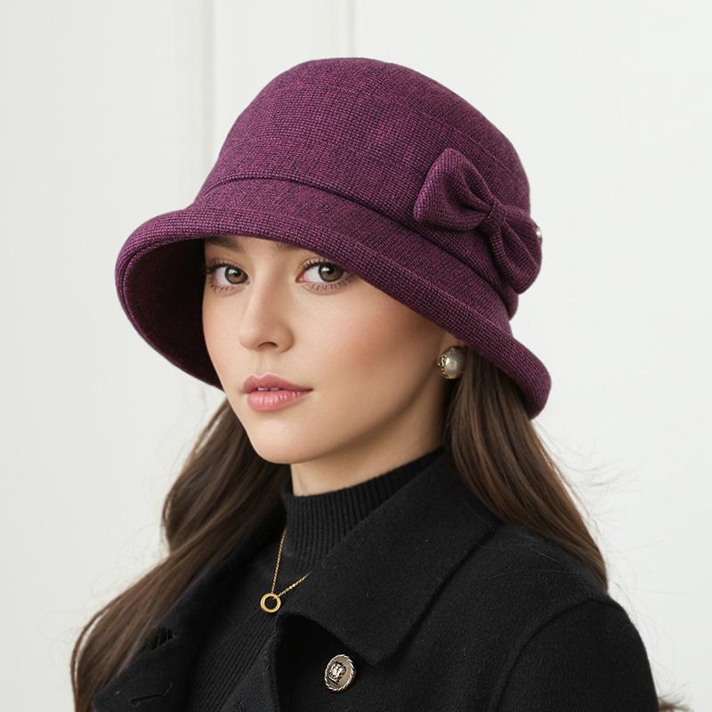Новая женская клетчатая шляпа-ведро для пожилых людей, осенне-зимняя теплая шляпа с плоским верхом one size фиолетовый