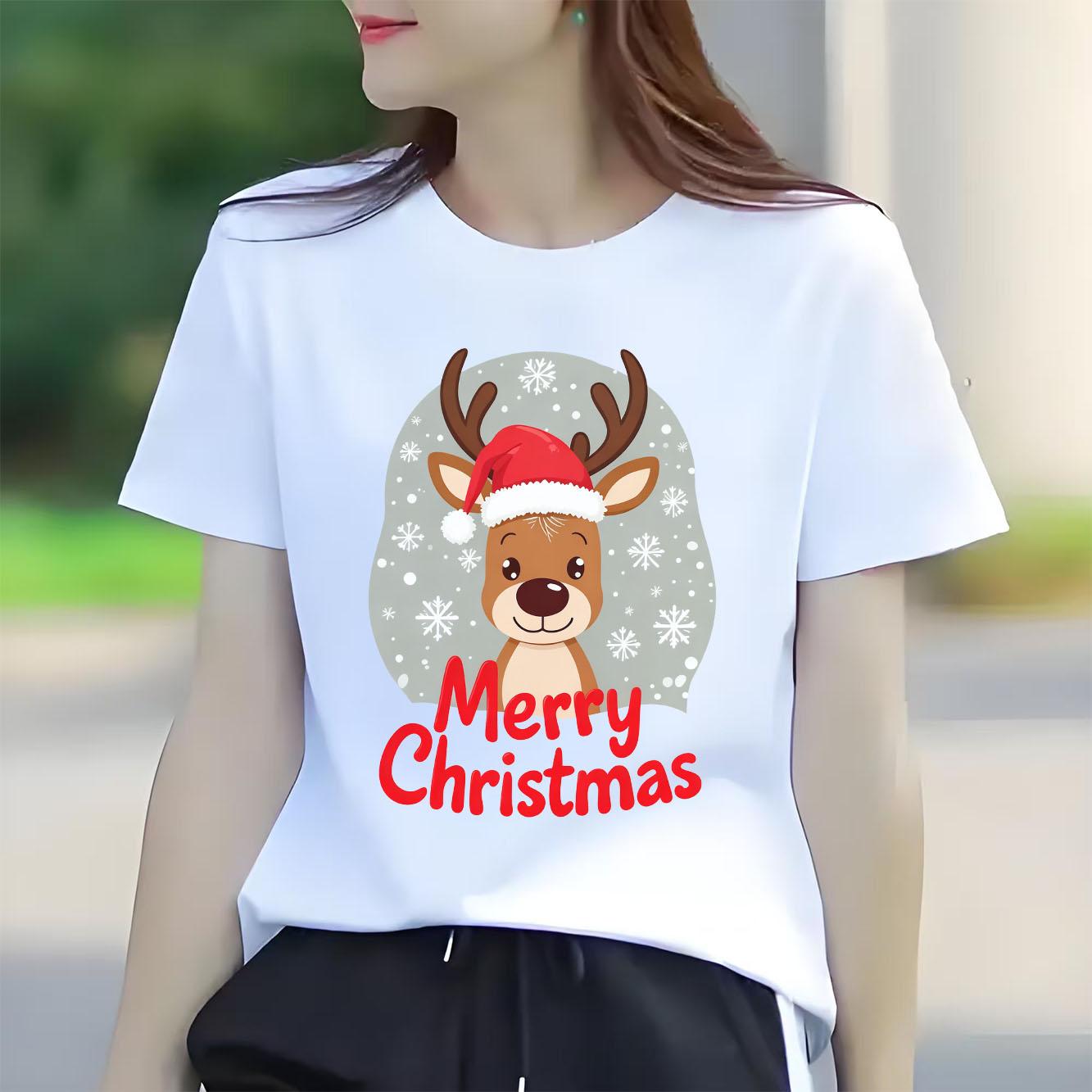 Christmas reindeer cartoon print Womens short sleeved holiday Tshirt summer round neck suitable for daily versatility S
Christmas reindeer cartoon print Womens short sleeved holiday Tshirt summer round neck suitable for daily versatility S