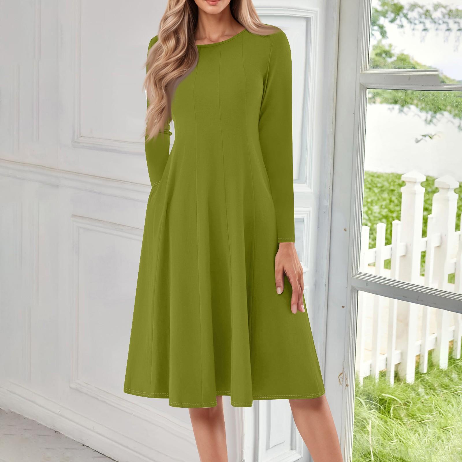 Женское повседневное модное платье миди с круглым вырезом и длинным рукавом L армия зеленый
Женское повседневное модное платье миди с круглым вырезом и длинным рукавом L армия зеленый