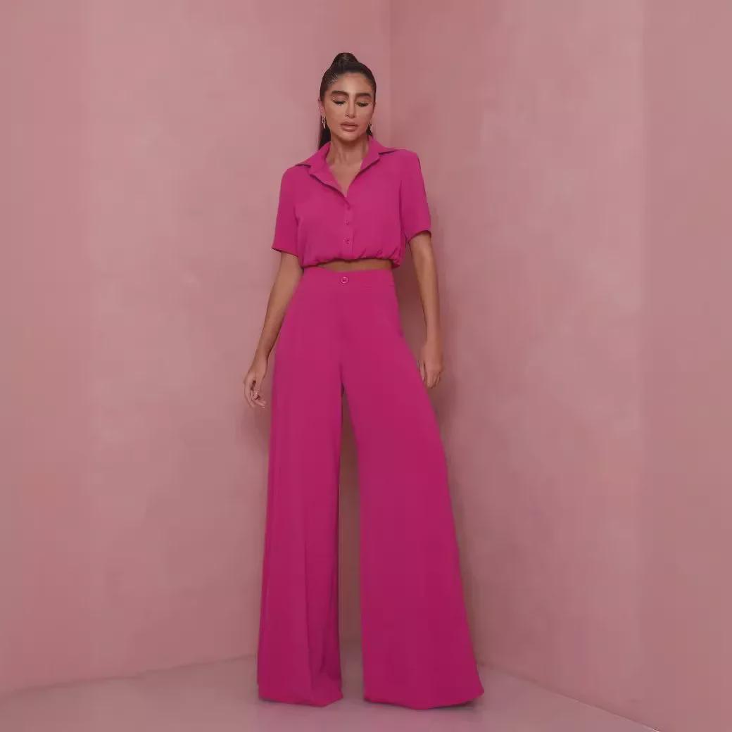 European-American Women s Spring Two-Piece Set: Lapel Short Sleeve Top & High-Waist Wide-Leg Pants. M небо синє кольору
European-American Women s Spring Two-Piece Set: Lapel Short Sleeve Top & High-Waist Wide-Leg Pants. M небо синє кольору