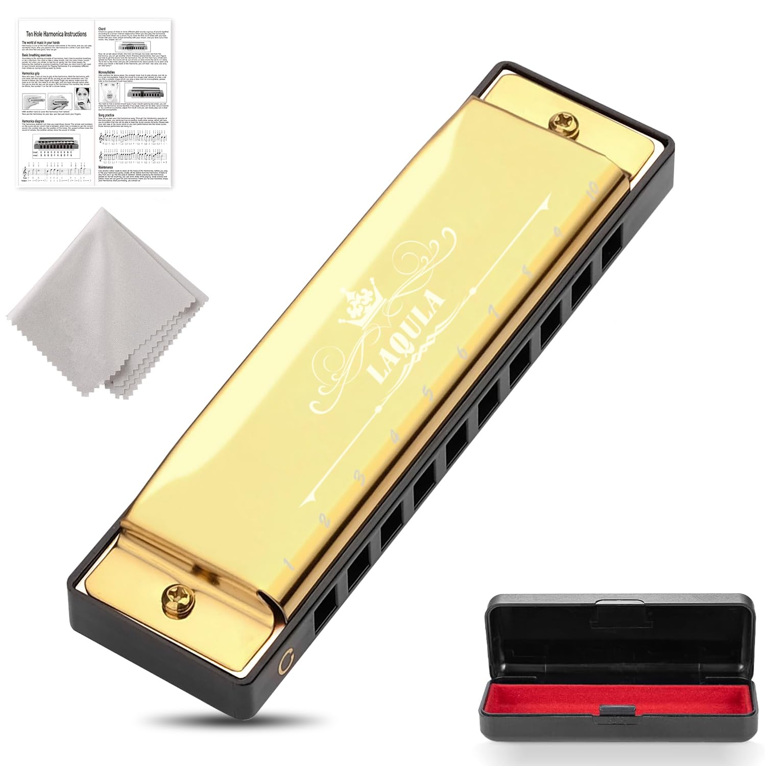 Harmonica Diatonic 10 Hole C Key Beginner Advanced High Airtight Blues Harp Polishing Instruction Manual Included Case, Cloth, (Gold) золотий
Harmonica Diatonic 10 Hole C Key Beginner Advanced High Airtight Blues Harp Polishing Instruction Manual Included Case, Cloth, (Gold) золотий