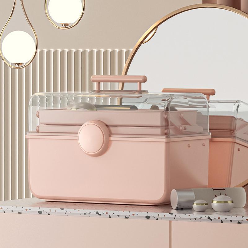 Size XL Desktop Cosmetics PP Storage Box Clear Lid Dustproof Makeup Organizer with Handle Pink
Size XL Desktop Cosmetics PP Storage Box Clear Lid Dustproof Makeup Organizer with Handle Pink