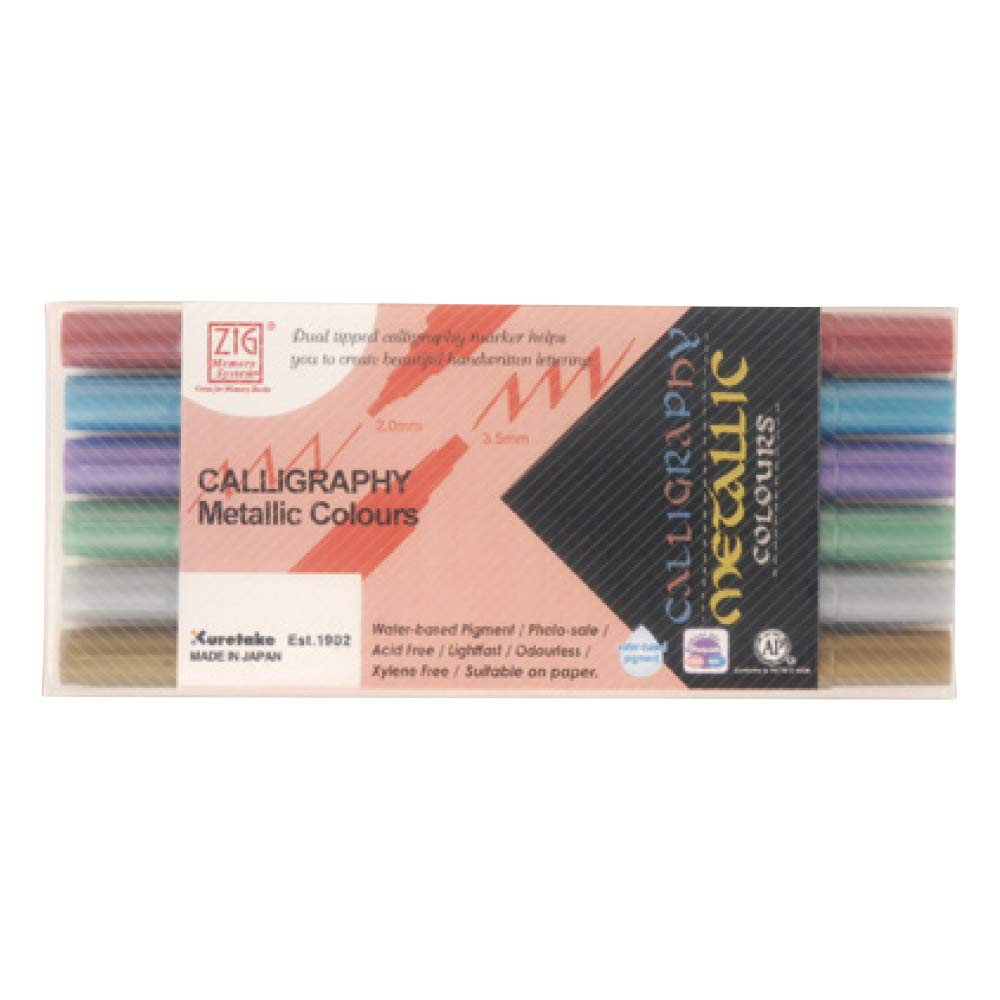 Kuretake Pen ZIG MS Calligraphy Metallic Colors 6 Colors Water-based MS-8400/6V 
Kuretake Pen ZIG MS Calligraphy Metallic Colors 6 Colors Water-based MS-8400/6V