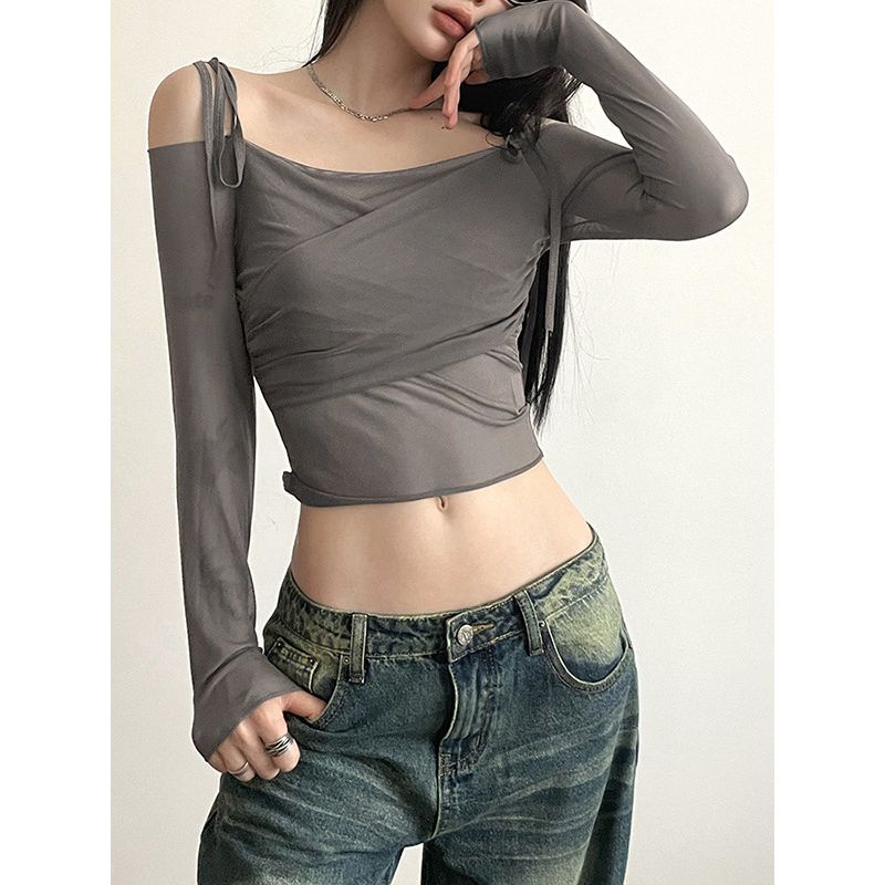 Solid Color Slim Fit One Neck T-shirt Pure Color Slim Fit Midriff-Baring off-Neck T-shirt for Women Grey S
Solid Color Slim Fit One Neck T-shirt Pure Color Slim Fit Midriff-Baring off-Neck T-shirt for Women Grey S