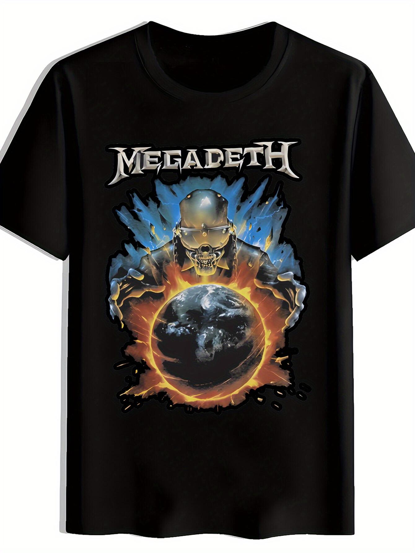 Vintage Rock Band Graphic T-shirt - Black Short Sleeve Round Neck Summer Tee with Megadeth Design M
Vintage Rock Band Graphic T-shirt - Black Short Sleeve Round Neck Summer Tee with Megadeth Design M