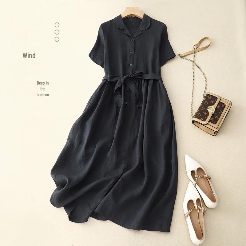 Women s Retro Cotton Linen Short Sleeve Swing Dress with Turn-Down Collar and Tie Waist Large
Women s Retro Cotton Linen Short Sleeve Swing Dress with Turn-Down Collar and Tie Waist Large