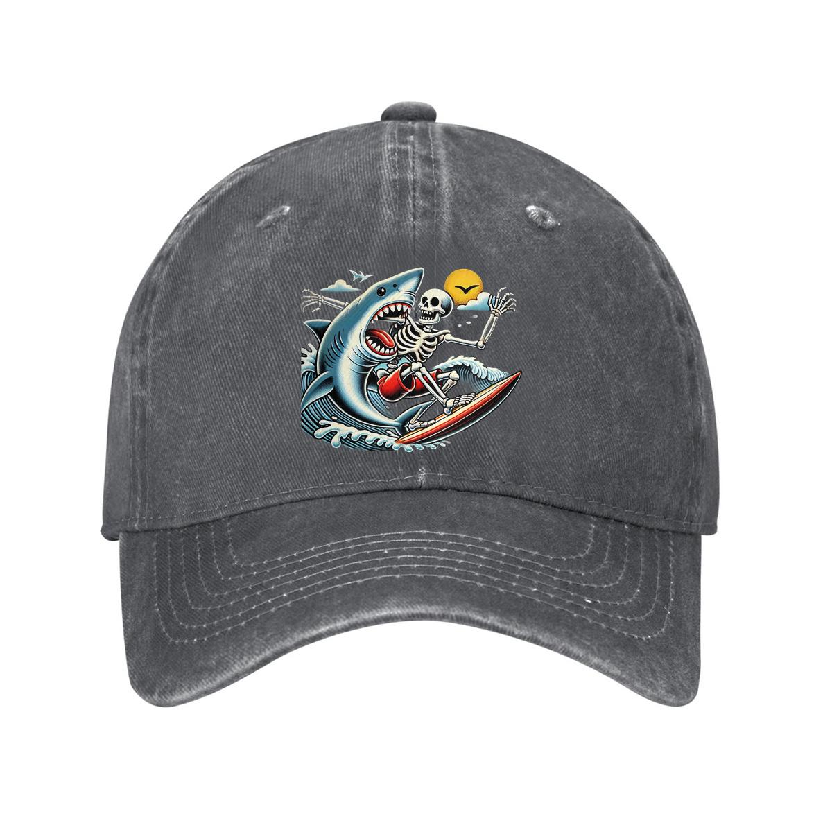 Surfing Skeleton Shark Print Baseball Cap Vintage Washed Cotton Casual Adjustable Dad Hat Outdoor Headwear One Size
Surfing Skeleton Shark Print Baseball Cap Vintage Washed Cotton Casual Adjustable Dad Hat Outdoor Headwear One Size