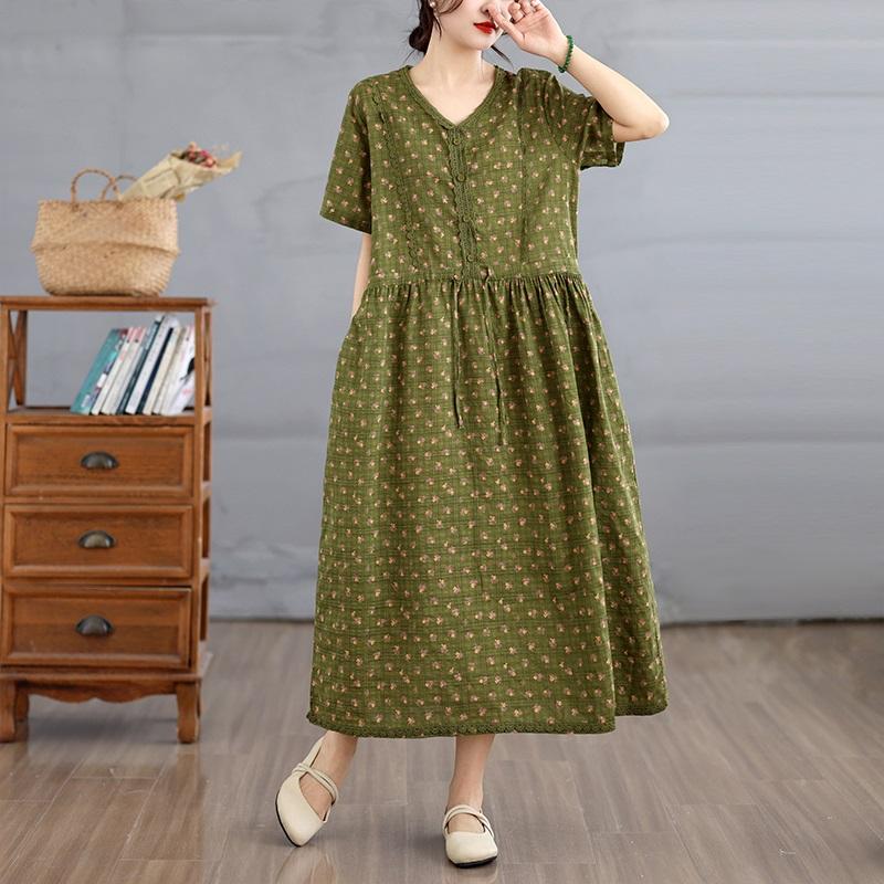 Short sleeve Plus size Cotton Linen vintage floral new in dresses for women casual loose long summer dress зелений
Short sleeve Plus size Cotton Linen vintage floral new in dresses for women casual loose long summer dress зелений