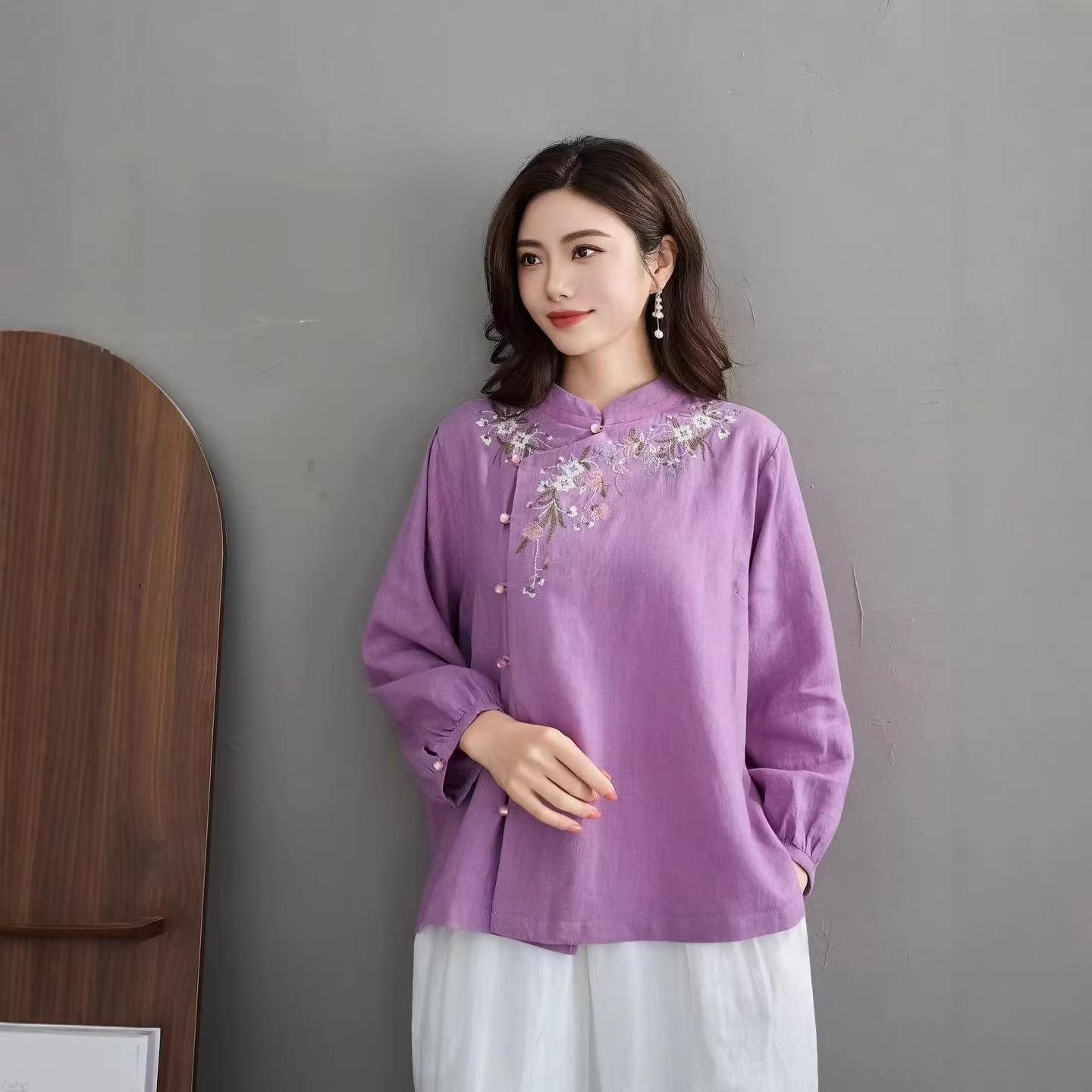 Spring 2026 Women s Retro Chinese Stand Collar Embroidered Pure Linen Blouse One Size фіолетовий
Spring 2026 Women s Retro Chinese Stand Collar Embroidered Pure Linen Blouse One Size фіолетовий