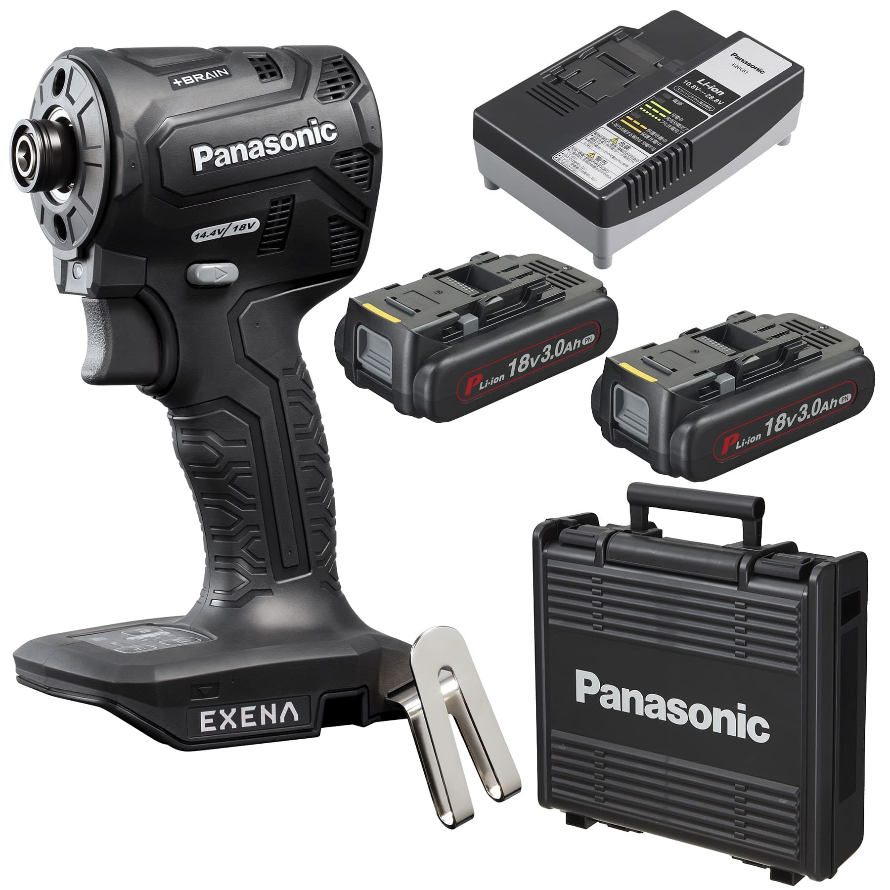 Panasonic Rechargeable Impact Driver EXENA Battery Pack x Case Dual BRAIN Electronic Clutch Equipped P Series Black (18V 3.0Ah 2/Charger/Plastic
Panasonic Rechargeable Impact Driver EXENA Battery Pack x Case Dual BRAIN Electronic Clutch Equipped P Series Black (18V 3.0Ah 2/Charger/Plastic