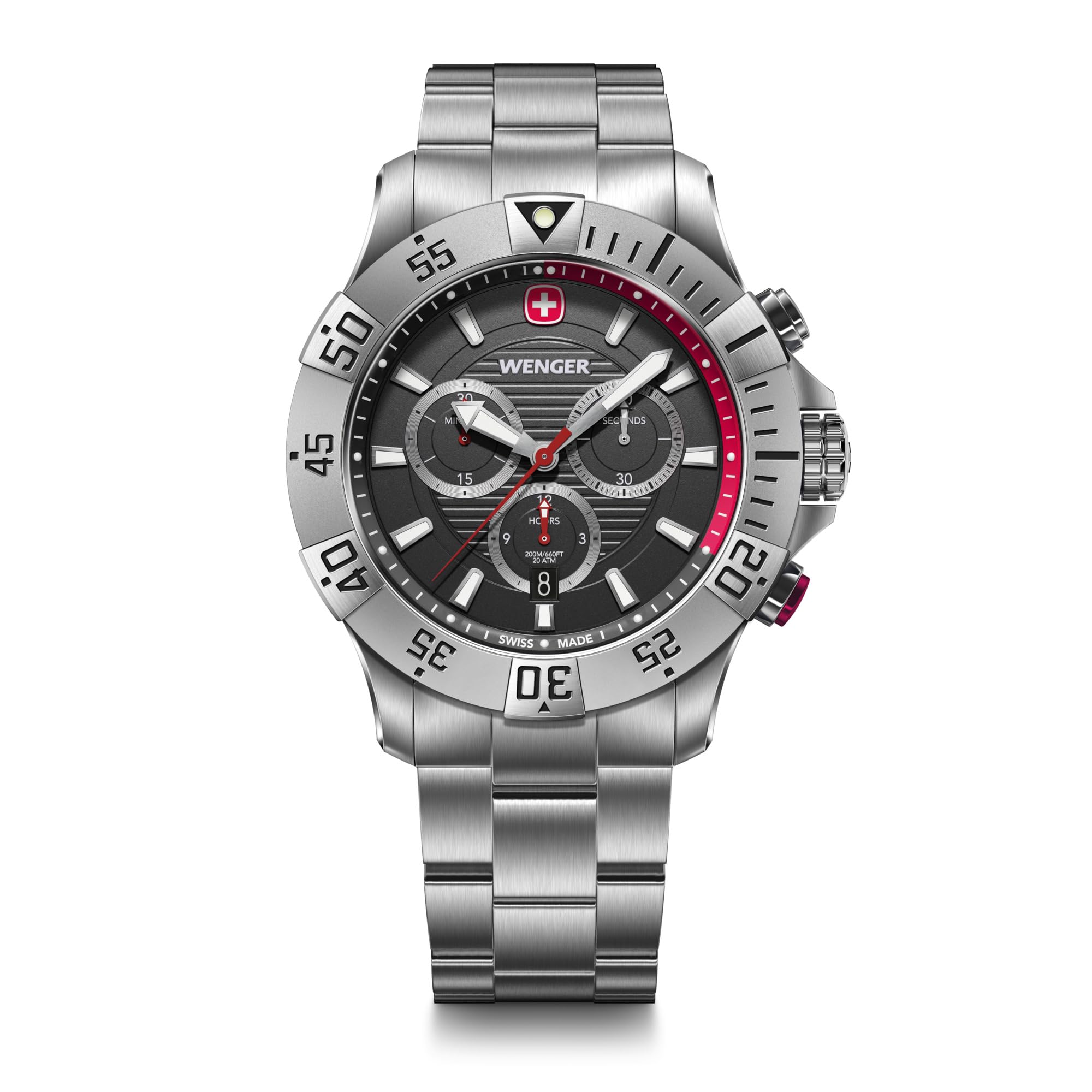 WENGER SEAFORCE CHRONO Watch Quartz Analog Stainless Steel Case Black Dial Stainless Steel Bracelet 200m Water Resistant 3 Year Warranty Gift Black
WENGER SEAFORCE CHRONO Watch Quartz Analog Stainless Steel Case Black Dial Stainless Steel Bracelet 200m Water Resistant 3 Year Warranty Gift Black